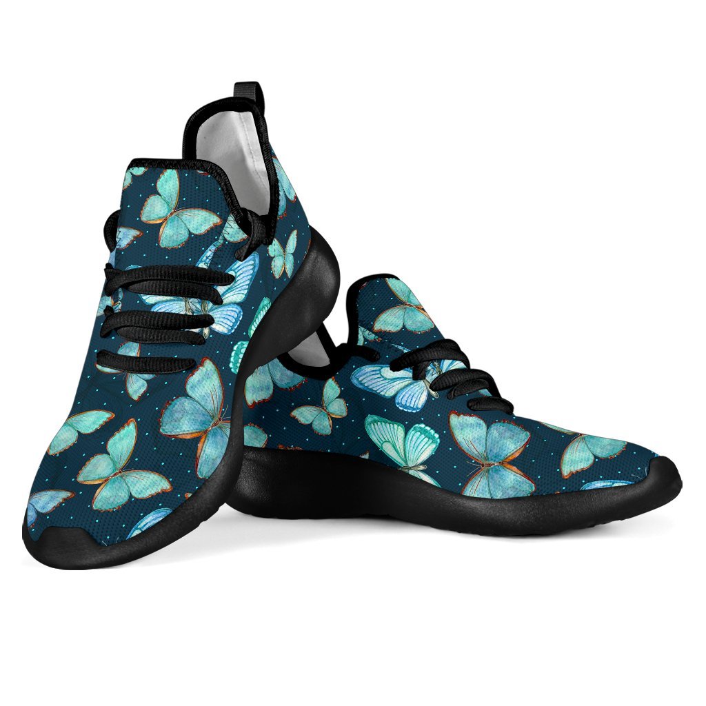 Watercolor Blue Butterfly Pattern Print Mesh Knit Shoes GearFrost