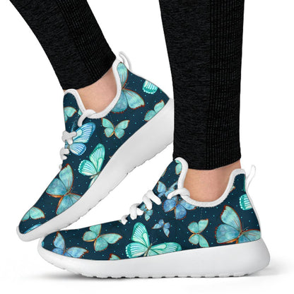 Watercolor Blue Butterfly Pattern Print Mesh Knit Shoes GearFrost