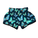 Watercolor Blue Butterfly Pattern Print Muay Thai Boxing Shorts