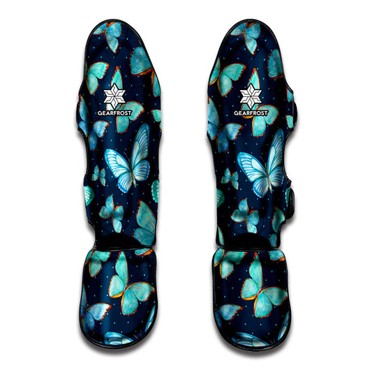 Watercolor Blue Butterfly Pattern Print Muay Thai Shin Guard