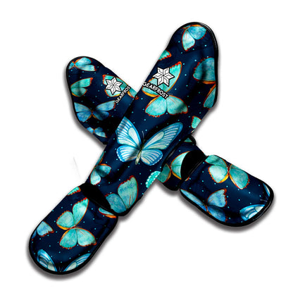 Watercolor Blue Butterfly Pattern Print Muay Thai Shin Guard