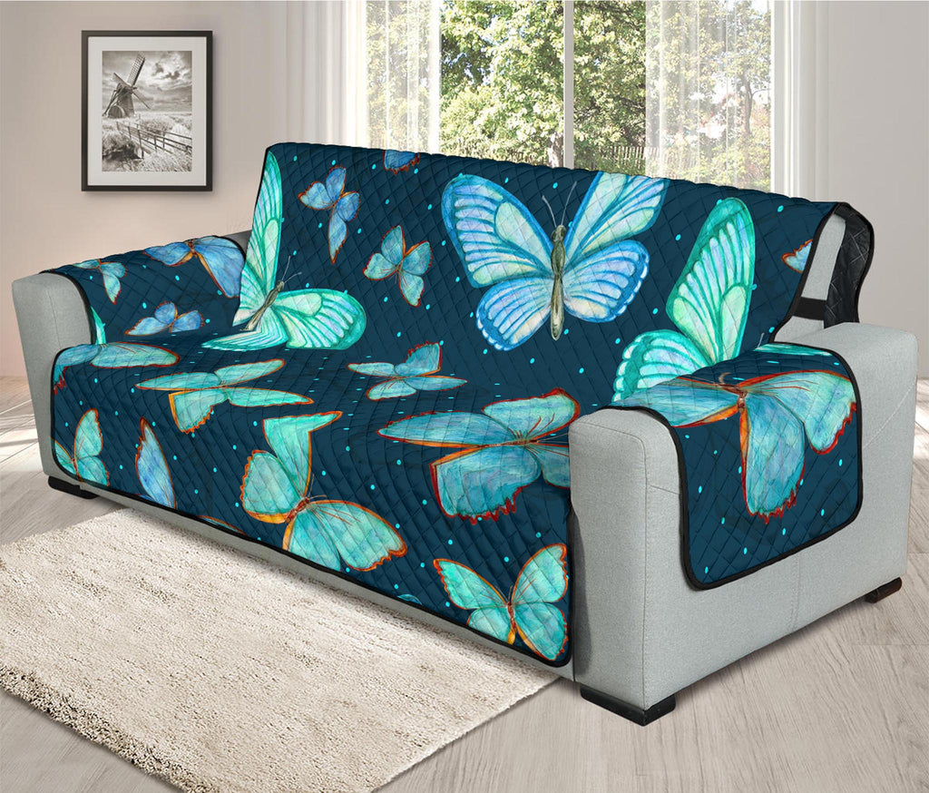 Watercolor Blue Butterfly Pattern Print Oversized Sofa Protector