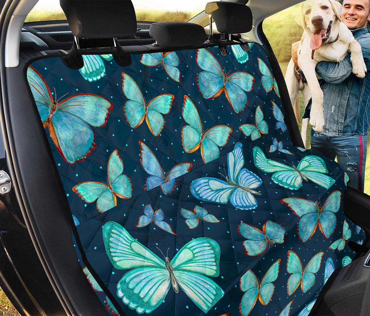 Watercolor Blue Butterfly Pattern Print Pet Car Back Seat Cover