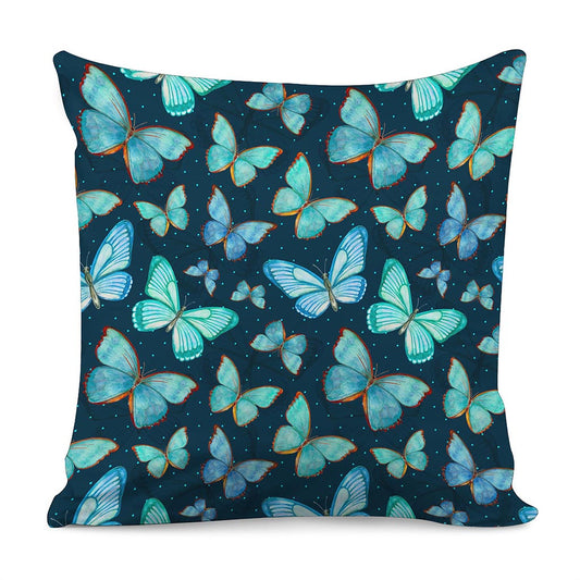 Watercolor Blue Butterfly Pattern Print Pillow Cover