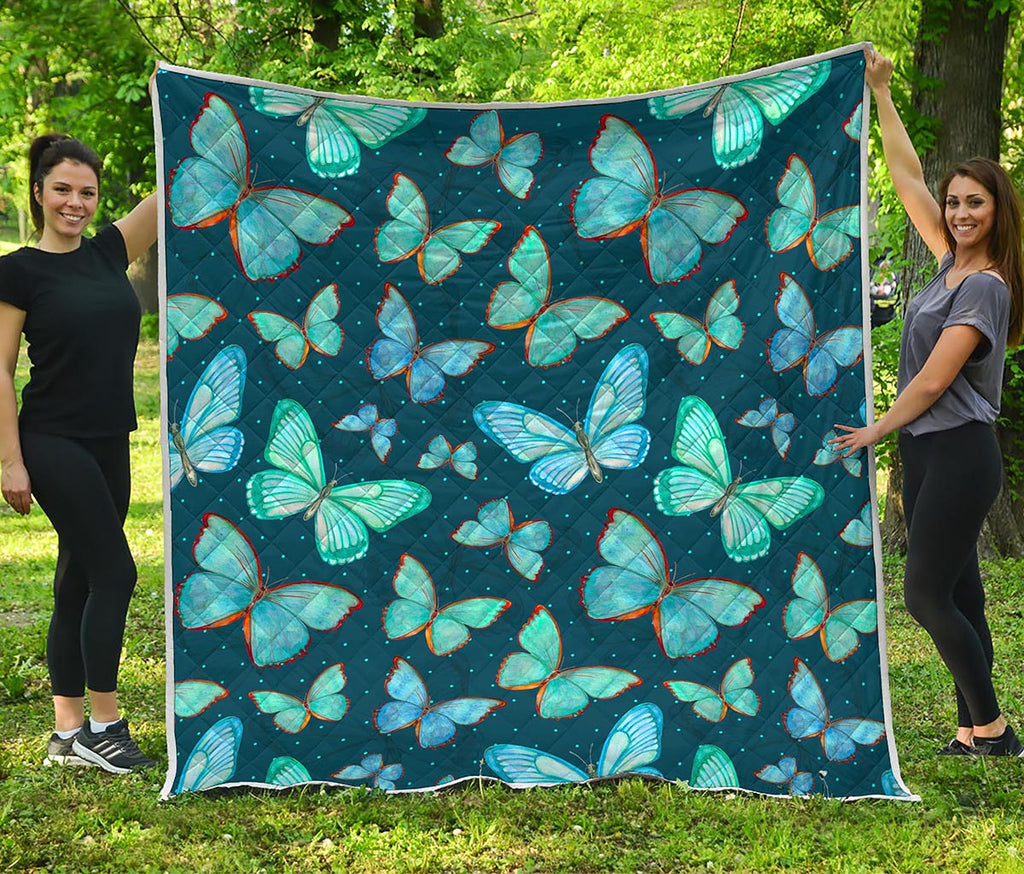 Watercolor Blue Butterfly Pattern Print Quilt