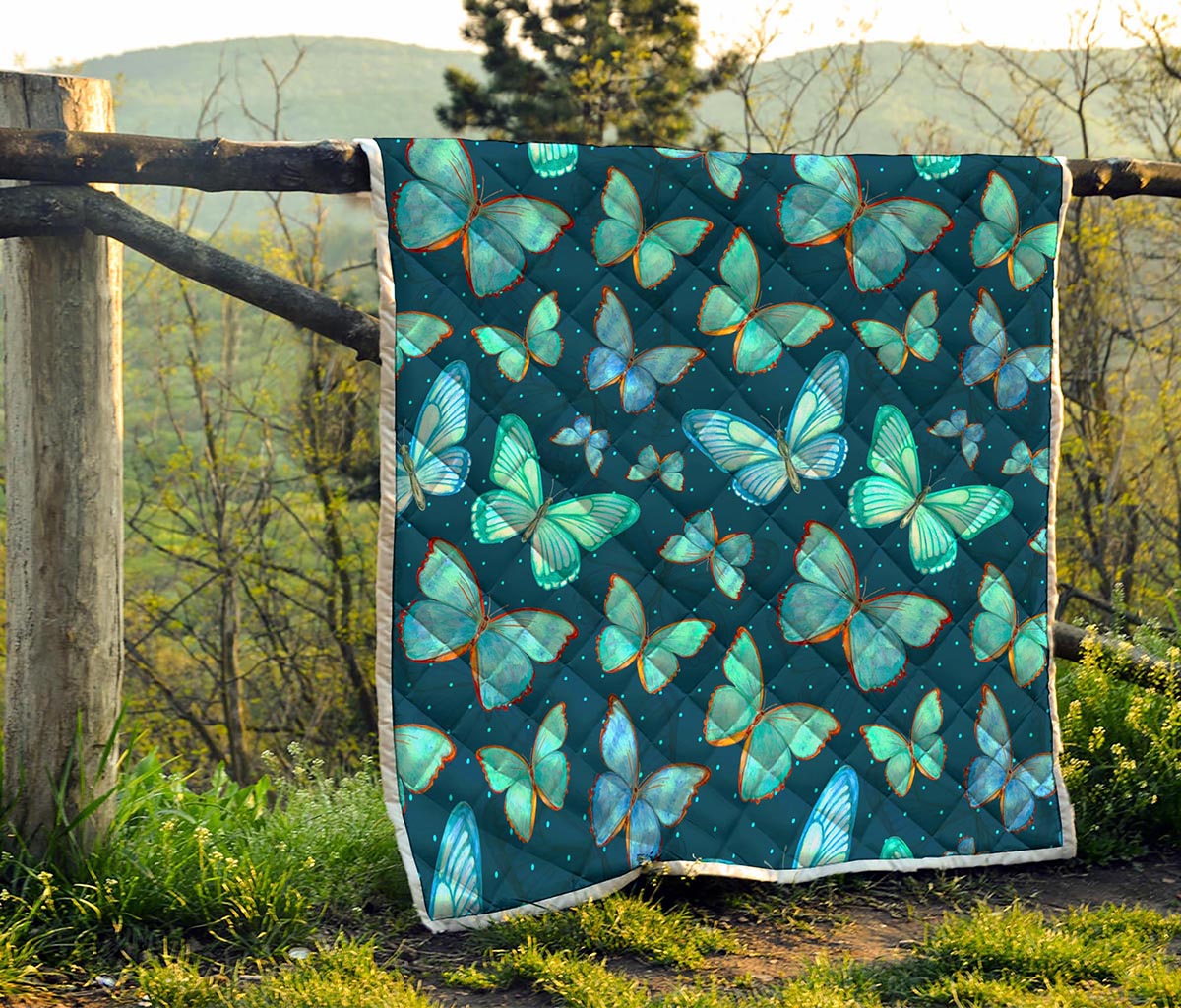 Watercolor Blue Butterfly Pattern Print Quilt