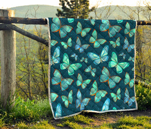 Watercolor Blue Butterfly Pattern Print Quilt