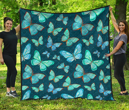 Watercolor Blue Butterfly Pattern Print Quilt