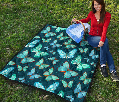 Watercolor Blue Butterfly Pattern Print Quilt