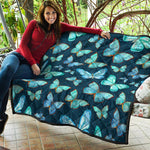 Watercolor Blue Butterfly Pattern Print Quilt
