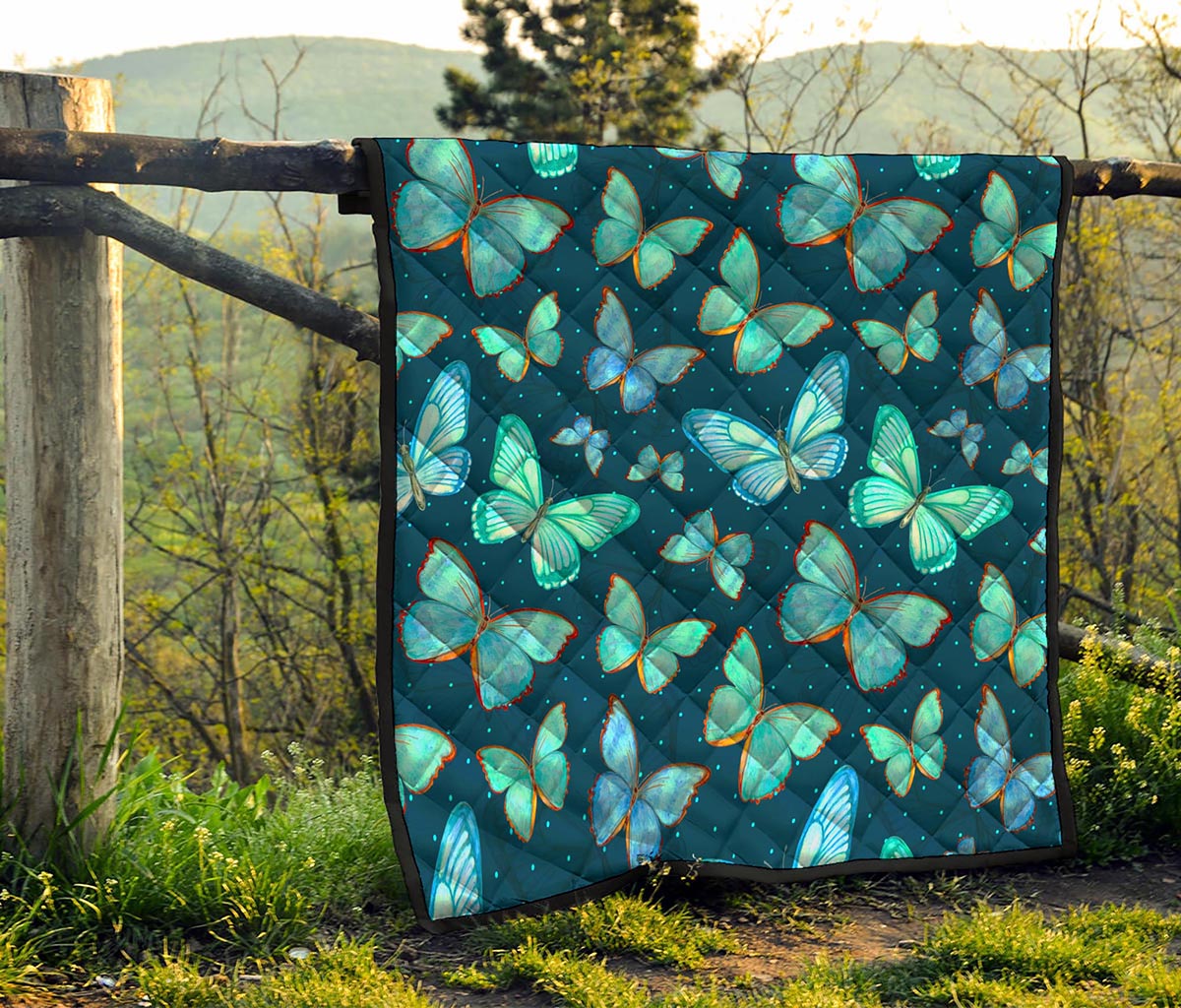 Watercolor Blue Butterfly Pattern Print Quilt