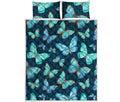 Watercolor Blue Butterfly Pattern Print Quilt Bed Set