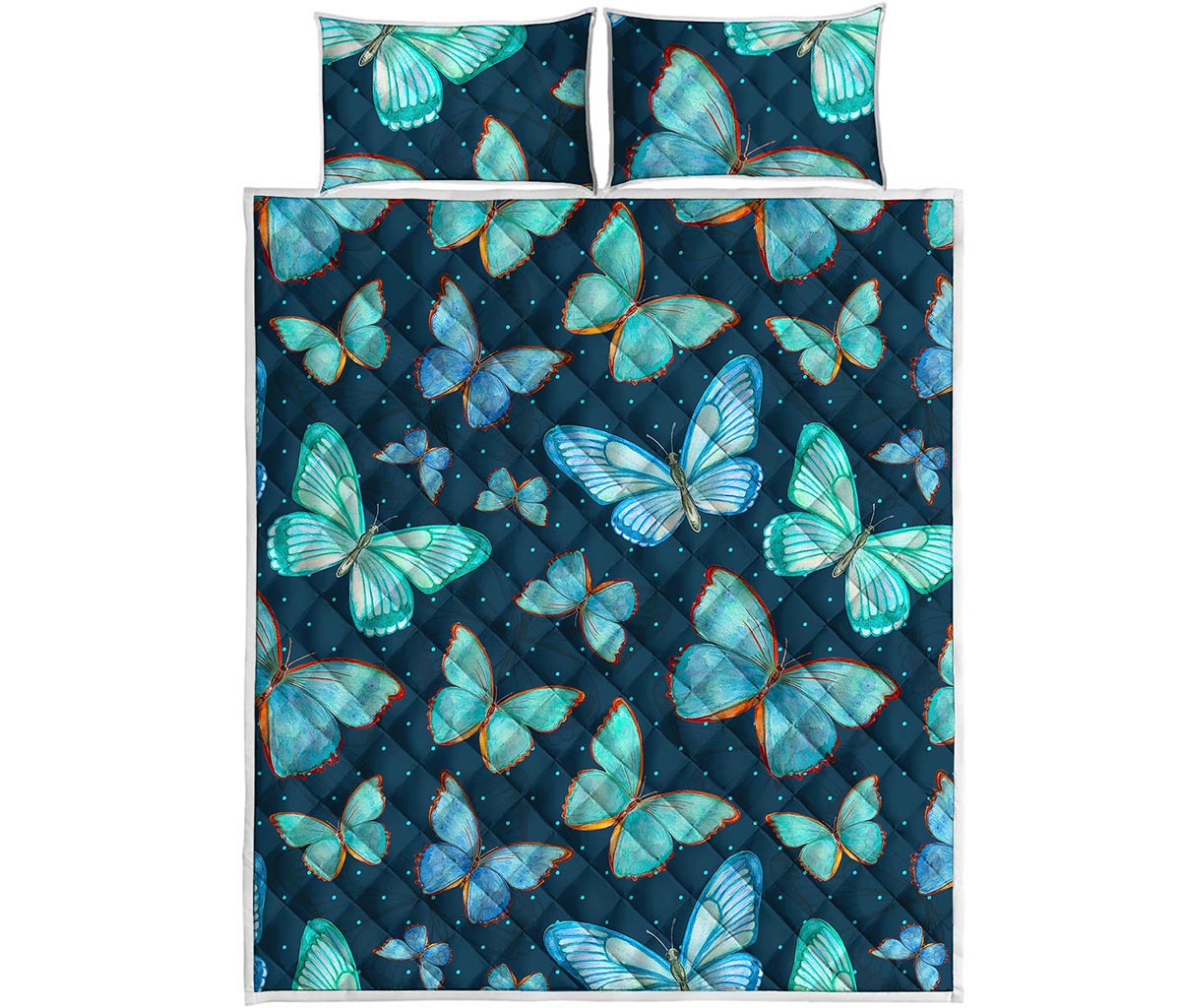 Watercolor Blue Butterfly Pattern Print Quilt Bed Set