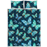 Watercolor Blue Butterfly Pattern Print Quilt Bed Set