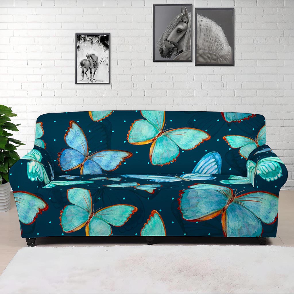 Watercolor Blue Butterfly Pattern Print Sofa Cover