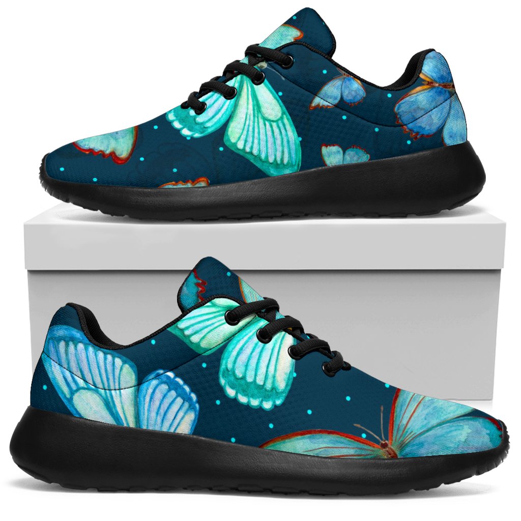 Watercolor Blue Butterfly Pattern Print Sport Shoes GearFrost
