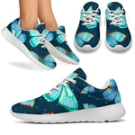 Watercolor Blue Butterfly Pattern Print Sport Shoes GearFrost