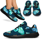 Watercolor Blue Butterfly Pattern Print Sport Shoes GearFrost