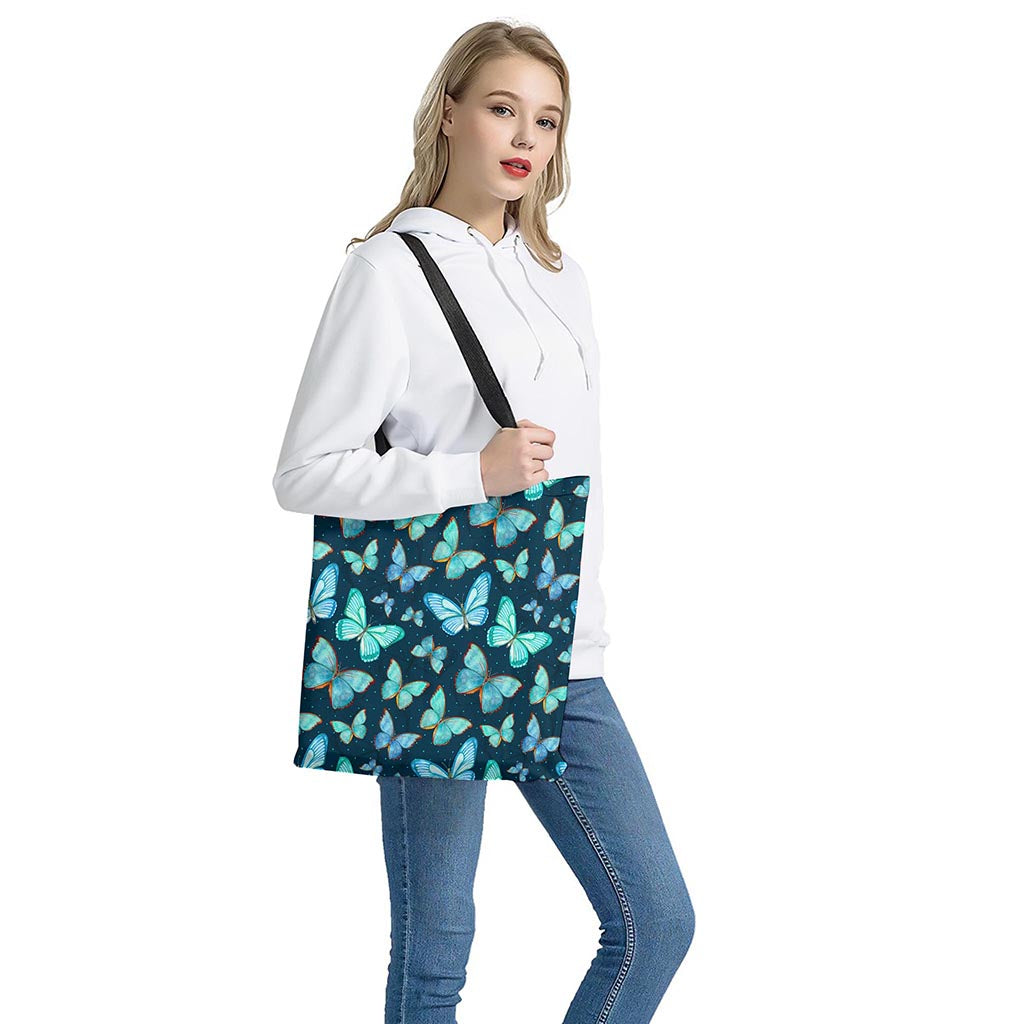 Watercolor Blue Butterfly Pattern Print Tote Bag
