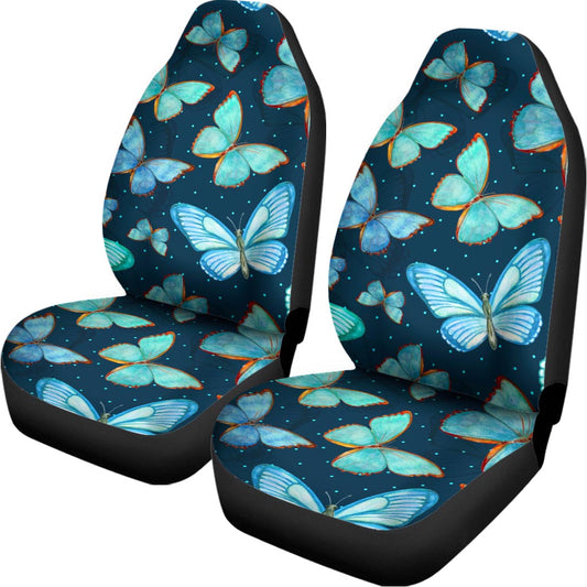 Watercolor Blue Butterfly Pattern Print Universal Fit Car Seat Covers