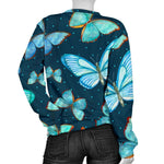 Watercolor Blue Butterfly Pattern Print Women's Crewneck Sweatshirt GearFrost