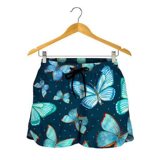 Watercolor Blue Butterfly Pattern Print Women's Shorts