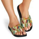 Watercolor Bookshelf Pattern Print Black Slide Sandals