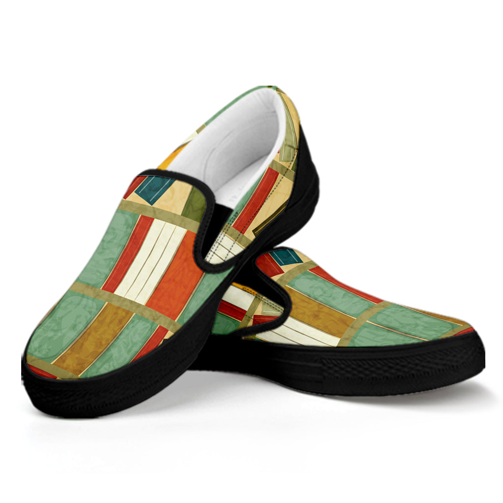 Watercolor Bookshelf Pattern Print Black Slip On Shoes