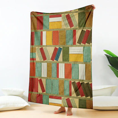 Watercolor Bookshelf Pattern Print Blanket