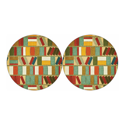 Watercolor Bookshelf Pattern Print Car Coasters