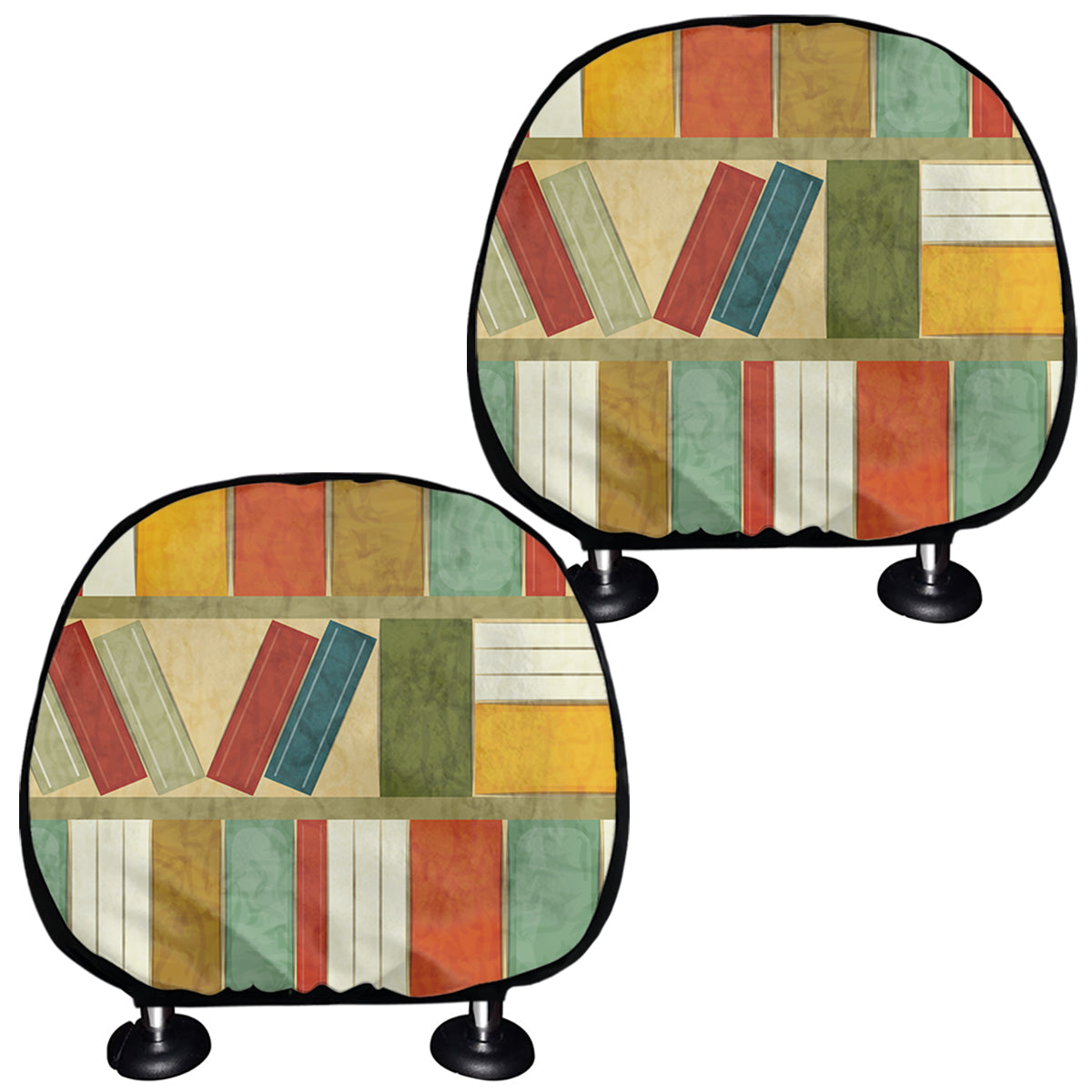Watercolor Bookshelf Pattern Print Car Headrest Covers