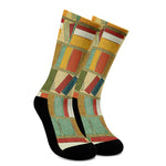 Watercolor Bookshelf Pattern Print Crew Socks