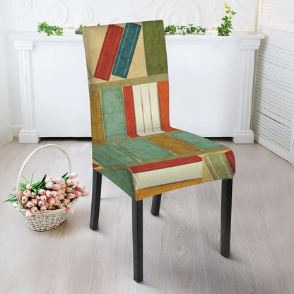 Watercolor Bookshelf Pattern Print Dining Chair Slipcover