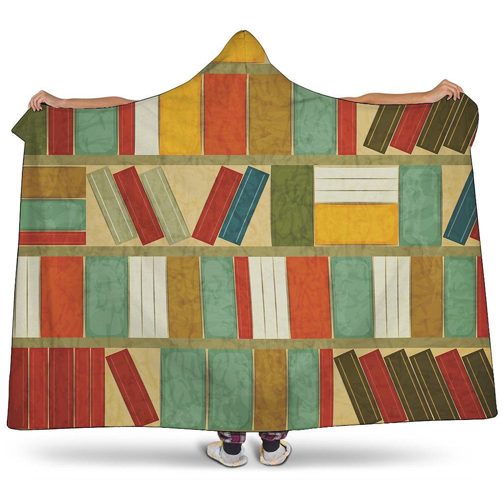 Watercolor Bookshelf Pattern Print Hooded Blanket