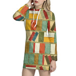 Watercolor Bookshelf Pattern Print Hoodie Dress
