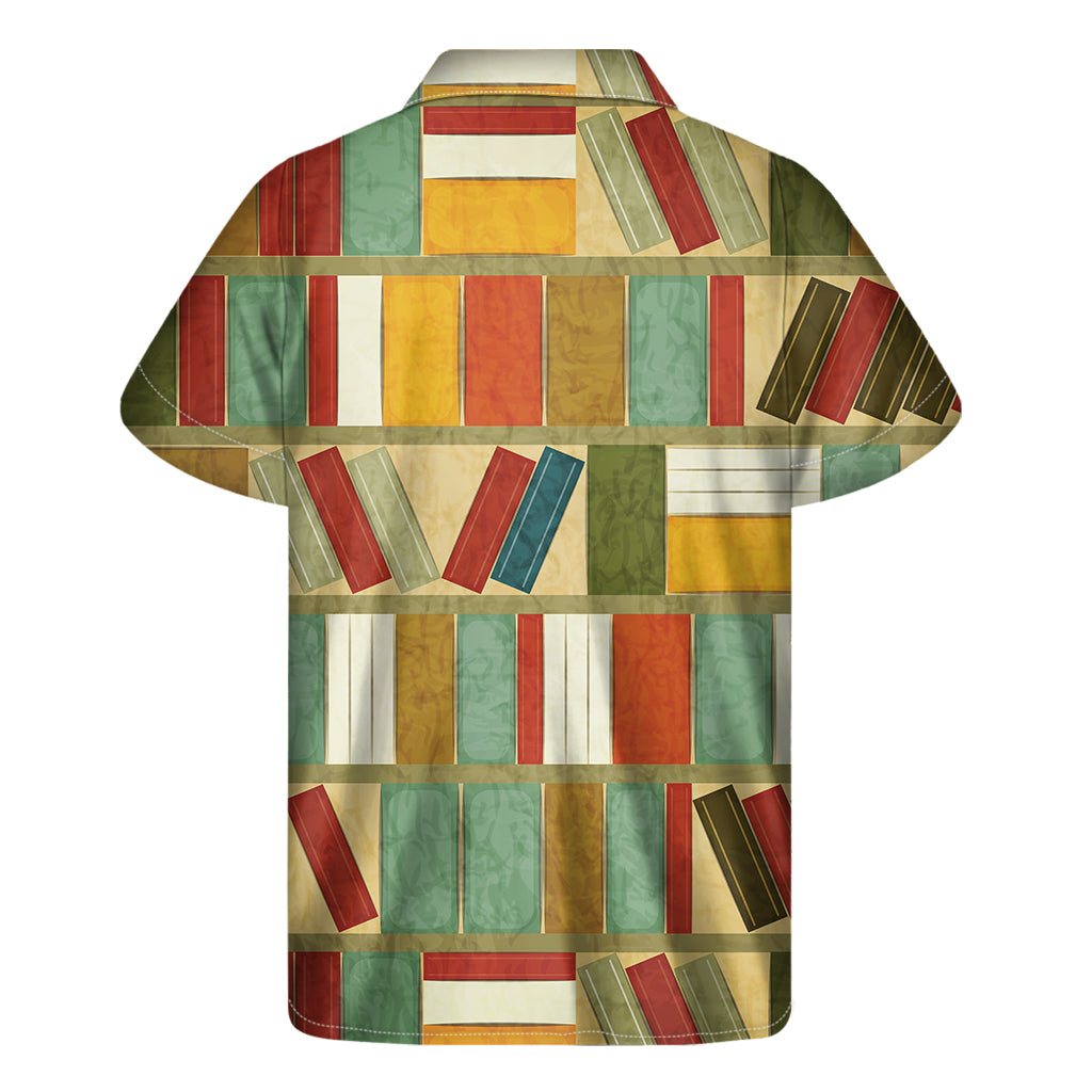 Watercolor Bookshelf Pattern Print Men's Short Sleeve Shirt