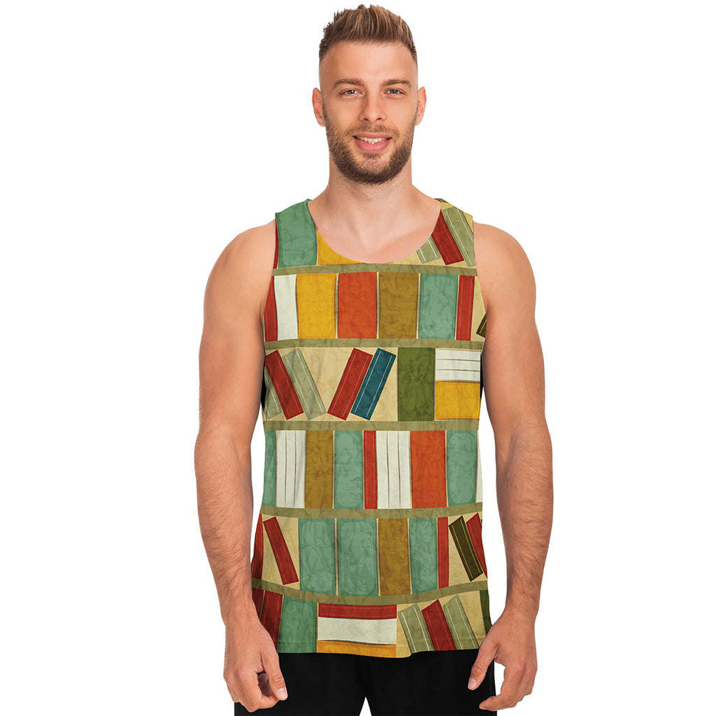 Watercolor Bookshelf Pattern Print Men's Tank Top