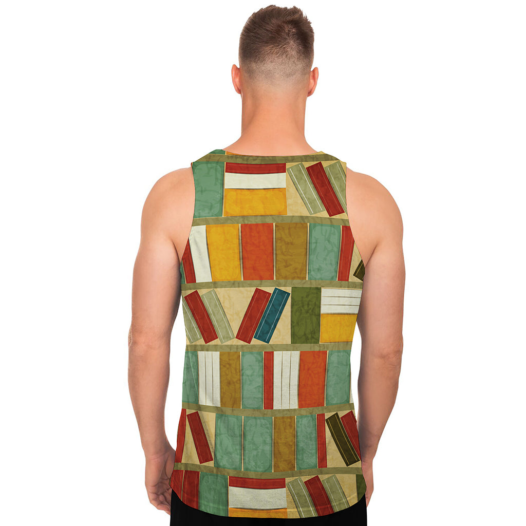 Watercolor Bookshelf Pattern Print Men's Tank Top