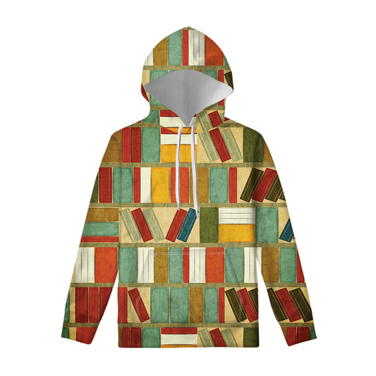 Watercolor Bookshelf Pattern Print Pullover Hoodie