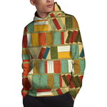 Watercolor Bookshelf Pattern Print Pullover Hoodie