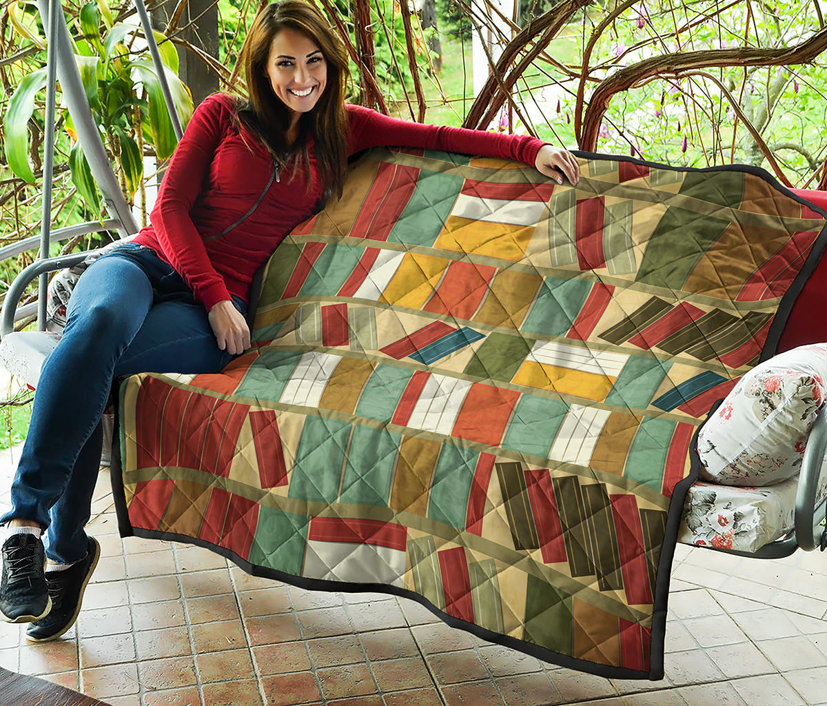 Watercolor Bookshelf Pattern Print Quilt