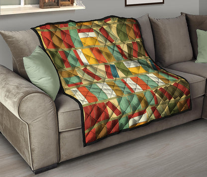 Watercolor Bookshelf Pattern Print Quilt