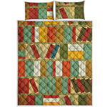 Watercolor Bookshelf Pattern Print Quilt Bed Set