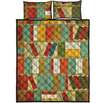 Watercolor Bookshelf Pattern Print Quilt Bed Set