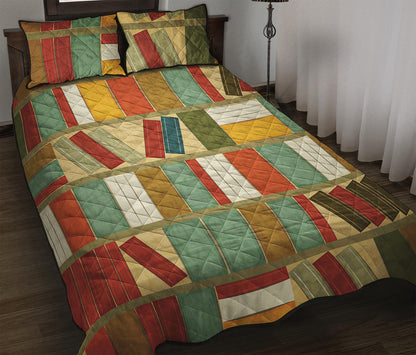 Watercolor Bookshelf Pattern Print Quilt Bed Set
