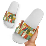 Watercolor Bookshelf Pattern Print White Slide Sandals