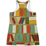 Watercolor Bookshelf Pattern Print Women's Racerback Tank Top