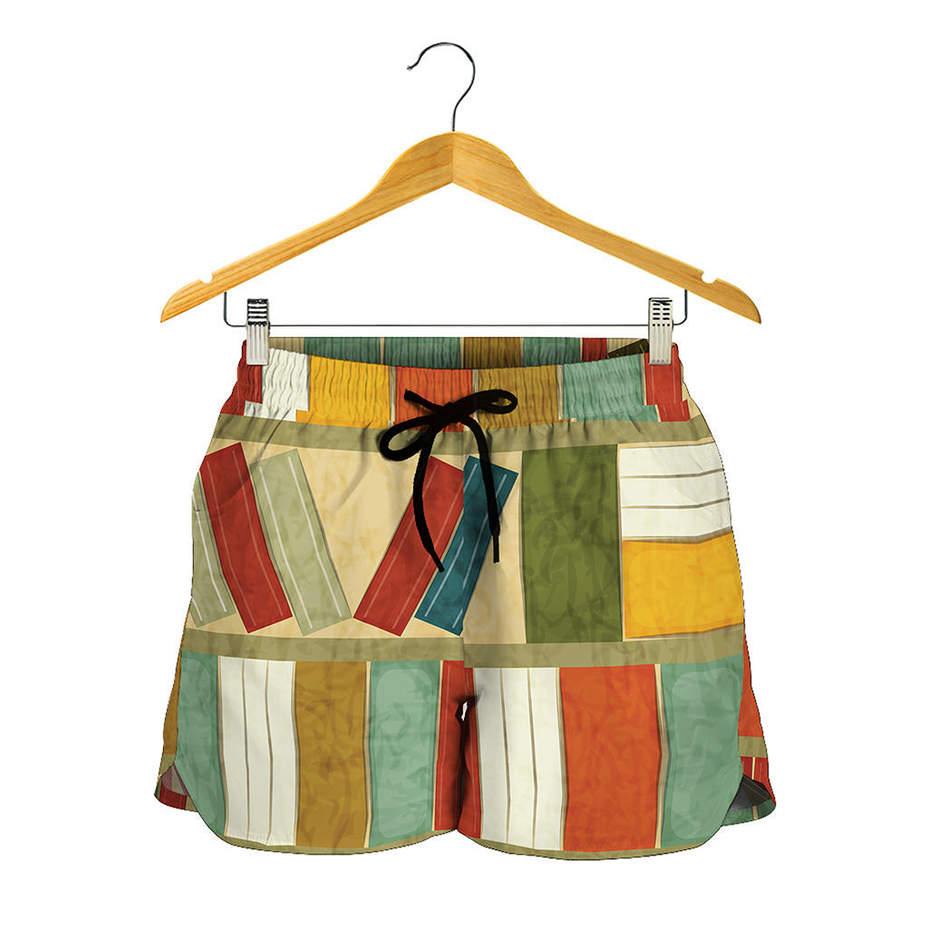 Watercolor Bookshelf Pattern Print Women's Shorts