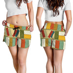 Watercolor Bookshelf Pattern Print Women's Shorts