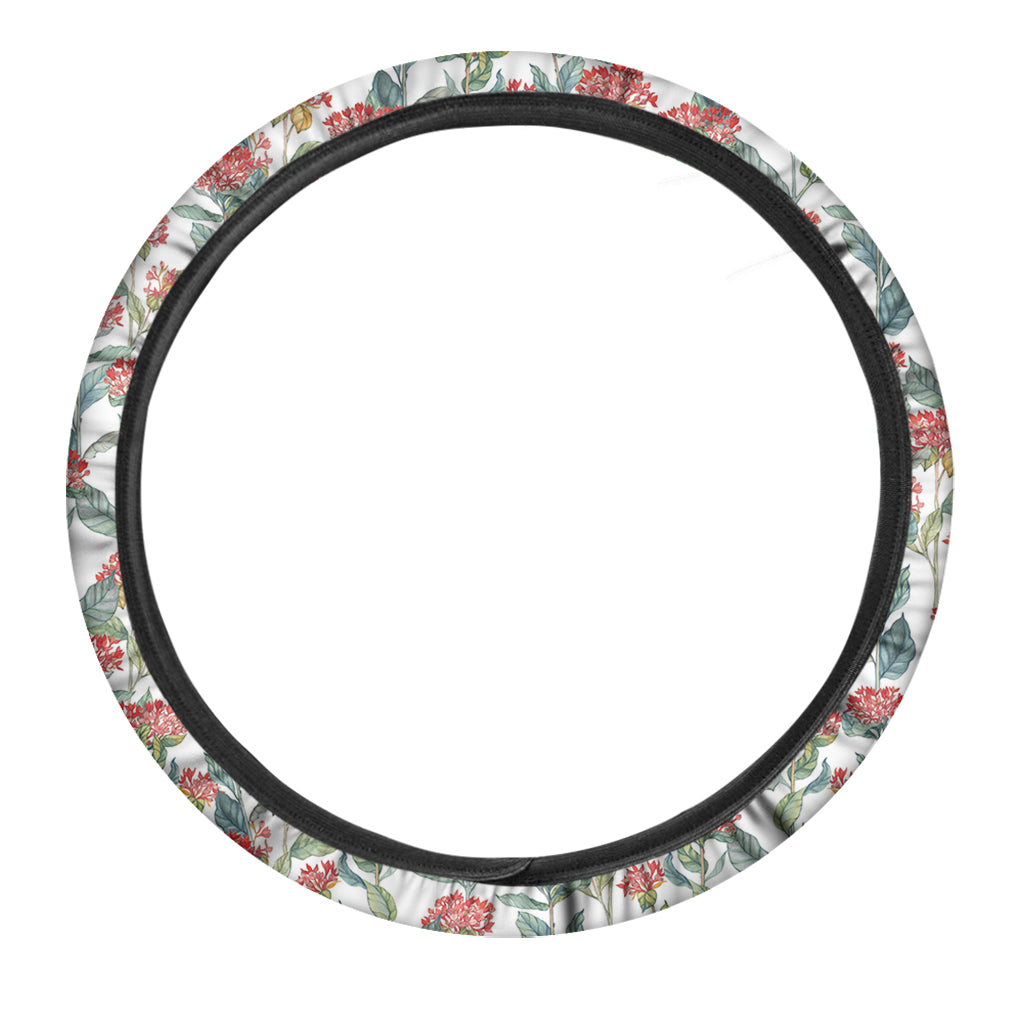 Watercolor Bouvardia Print Car Steering Wheel Cover